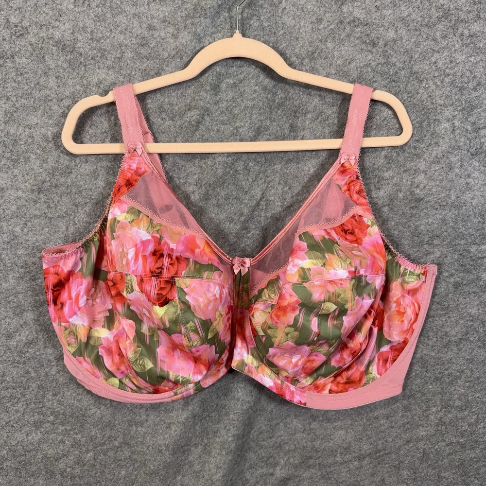 Goddess Kayla Underwire T-Shirt Bra Sz 44K Pink Floral Full Coverage Adjustable